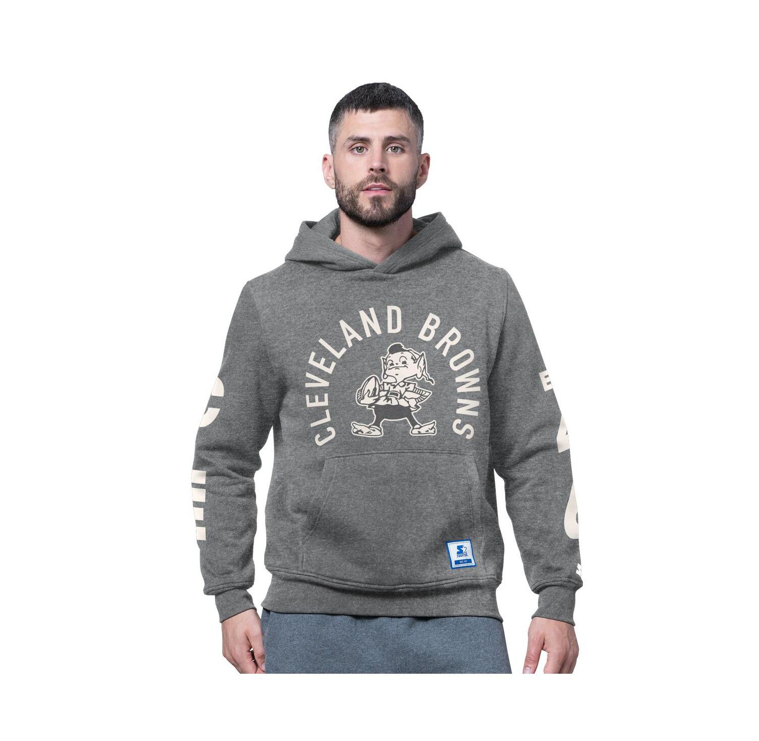 Men's Charcoal Cleveland Browns Handoff Vintage Logo Fleece Hoodie Sweatshirt