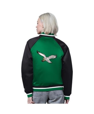 Women's Kelly Green/Black Philadelphia Eagles Satin Full-Snap Vintage Varsity Jacket