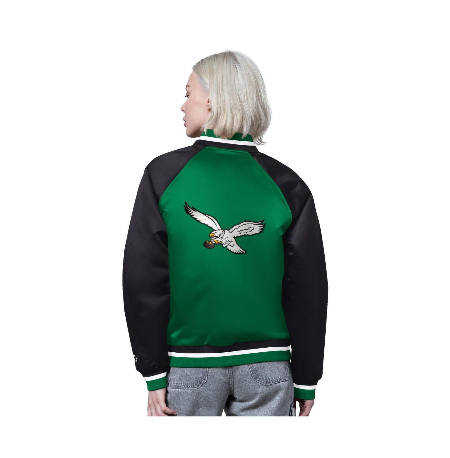 Женская куртка Starter Kelly Green/Black Philadelphia Eagles Satin Full-Snap Vintage Varsity — фото 2