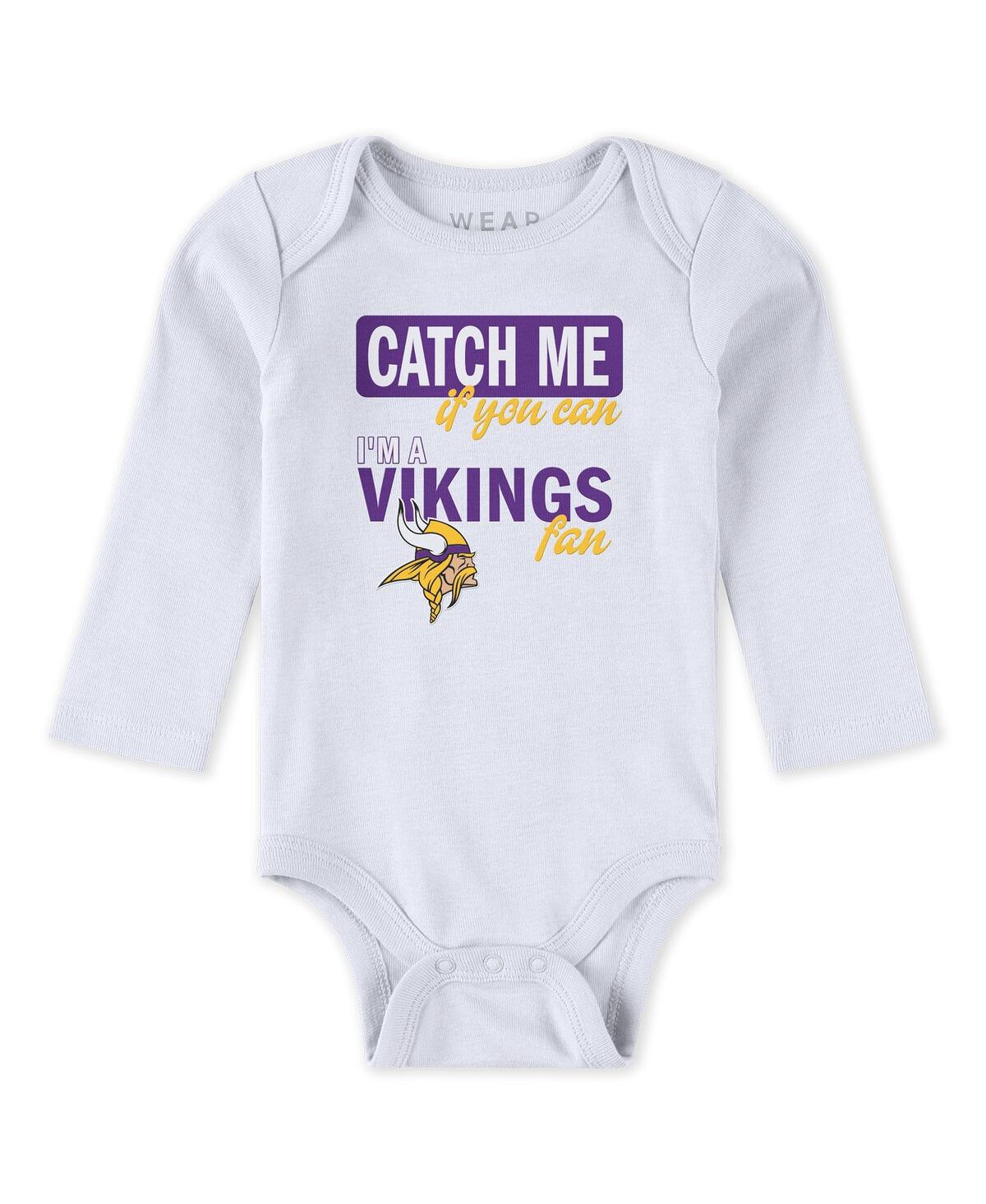 Wear By Erin Andrews Baby Boys And Girls Newborn 3-piece Minnesota Vikings Turn Me Around Bodysuits Pant Set In White