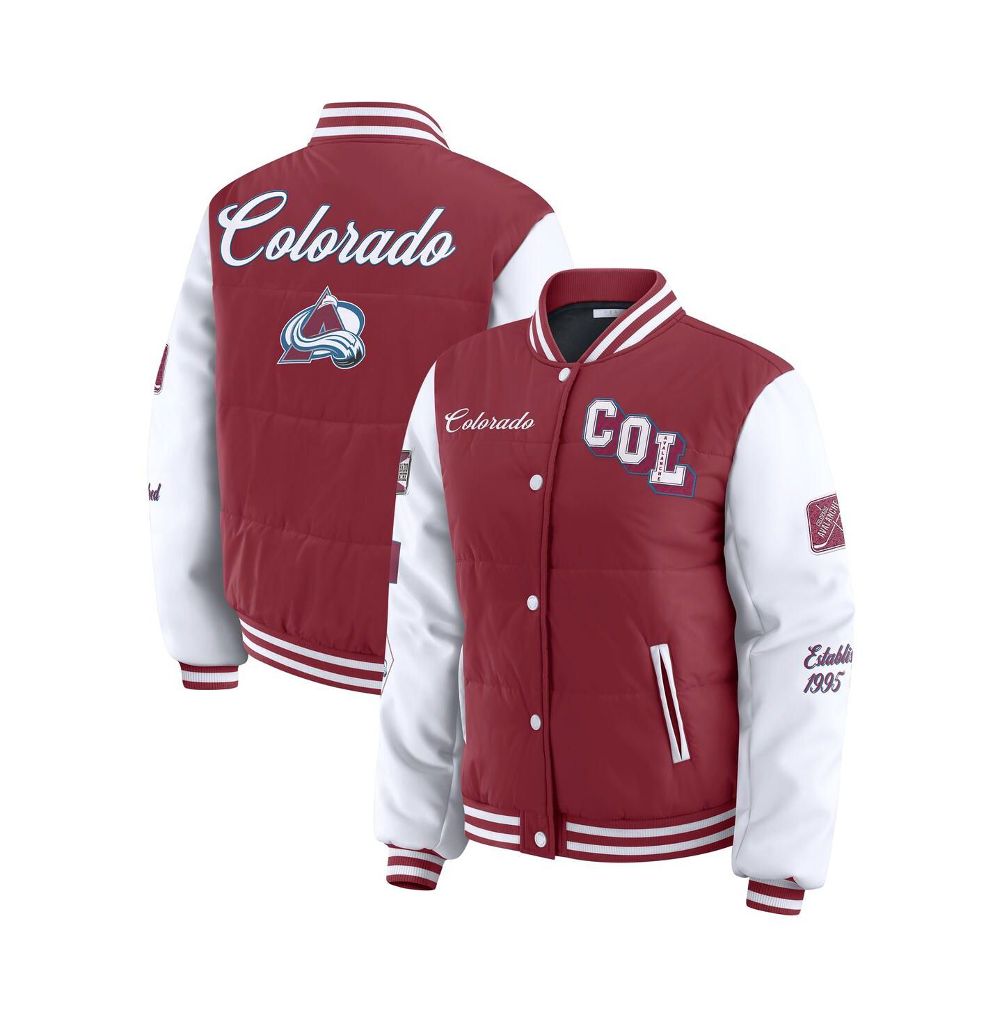 Женская куртка WEAR by Erin Andrews Burgundy/White Colorado Avalanche Varsity Full-Snap Puffer — фото 1