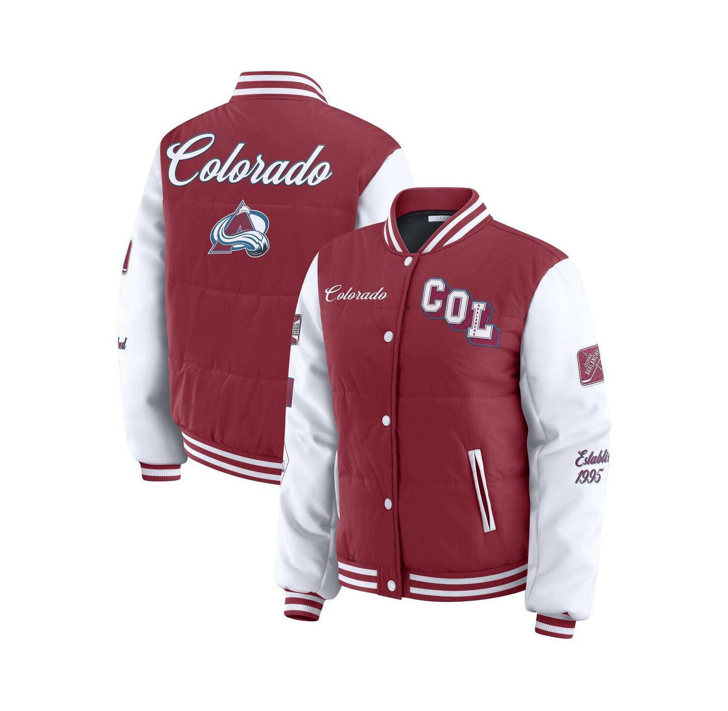Women's Burgundy/White Colorado Avalanche Varsity Full-Snap Puffer Jacket
