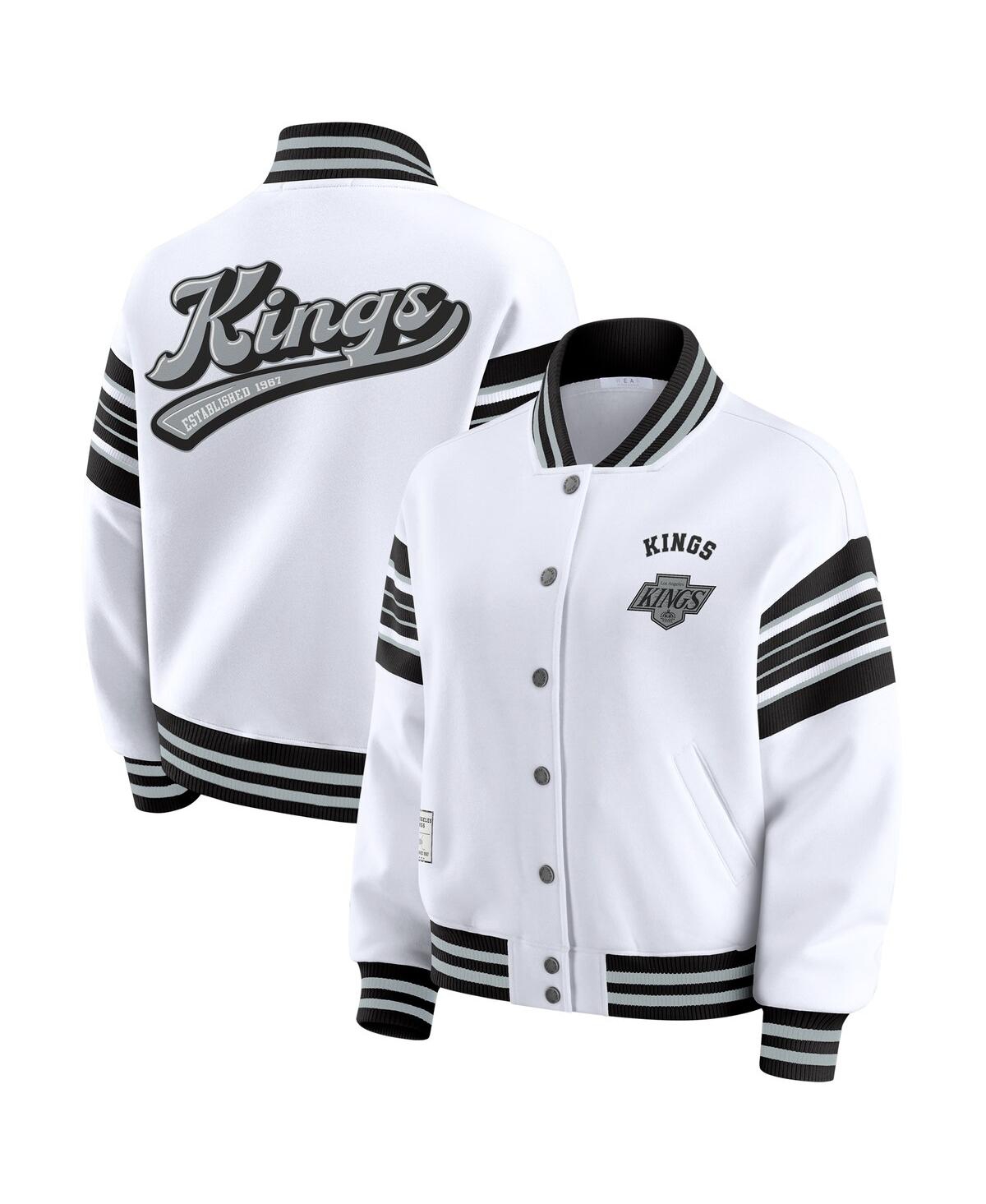 Wear By Erin Andrews Women's White/black Los Angeles Kings Full-snap Fleece Sweatshirt Jacket In White