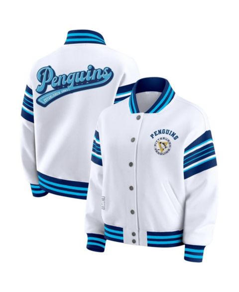 Женские худи WEAR by Erin Andrews Women's White/Navy Pittsburgh Penguins Full-Snap Fleece Sweatshirt Jacket
