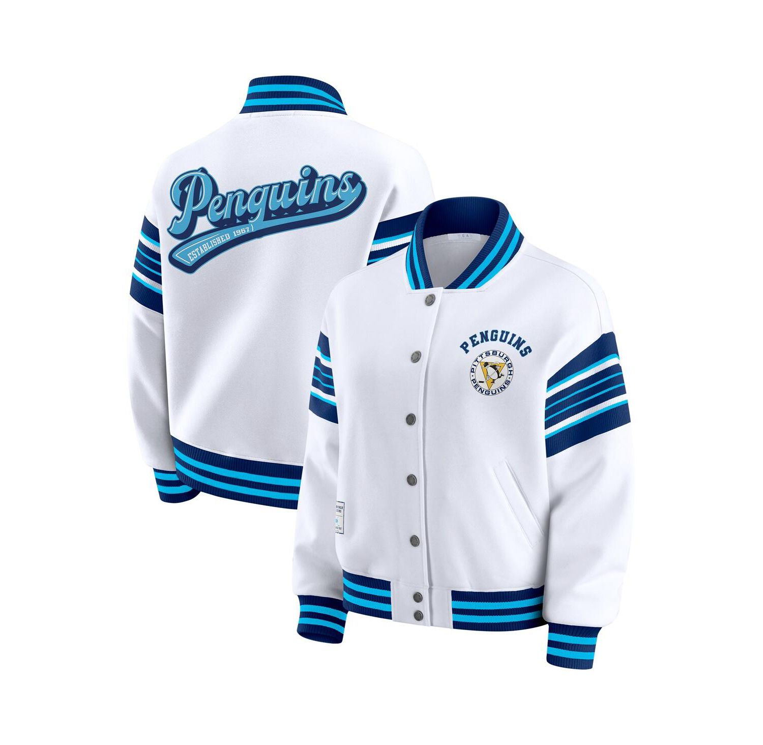 Women's White/Navy Pittsburgh Penguins Full-Snap Fleece Sweatshirt Jacket