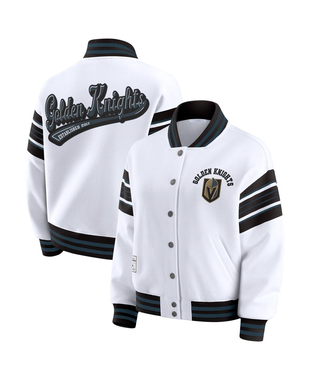Wear By Erin Andrews Women's White/black Vegas Golden Knights Full-snap Fleece Sweatshirt Jacket In White