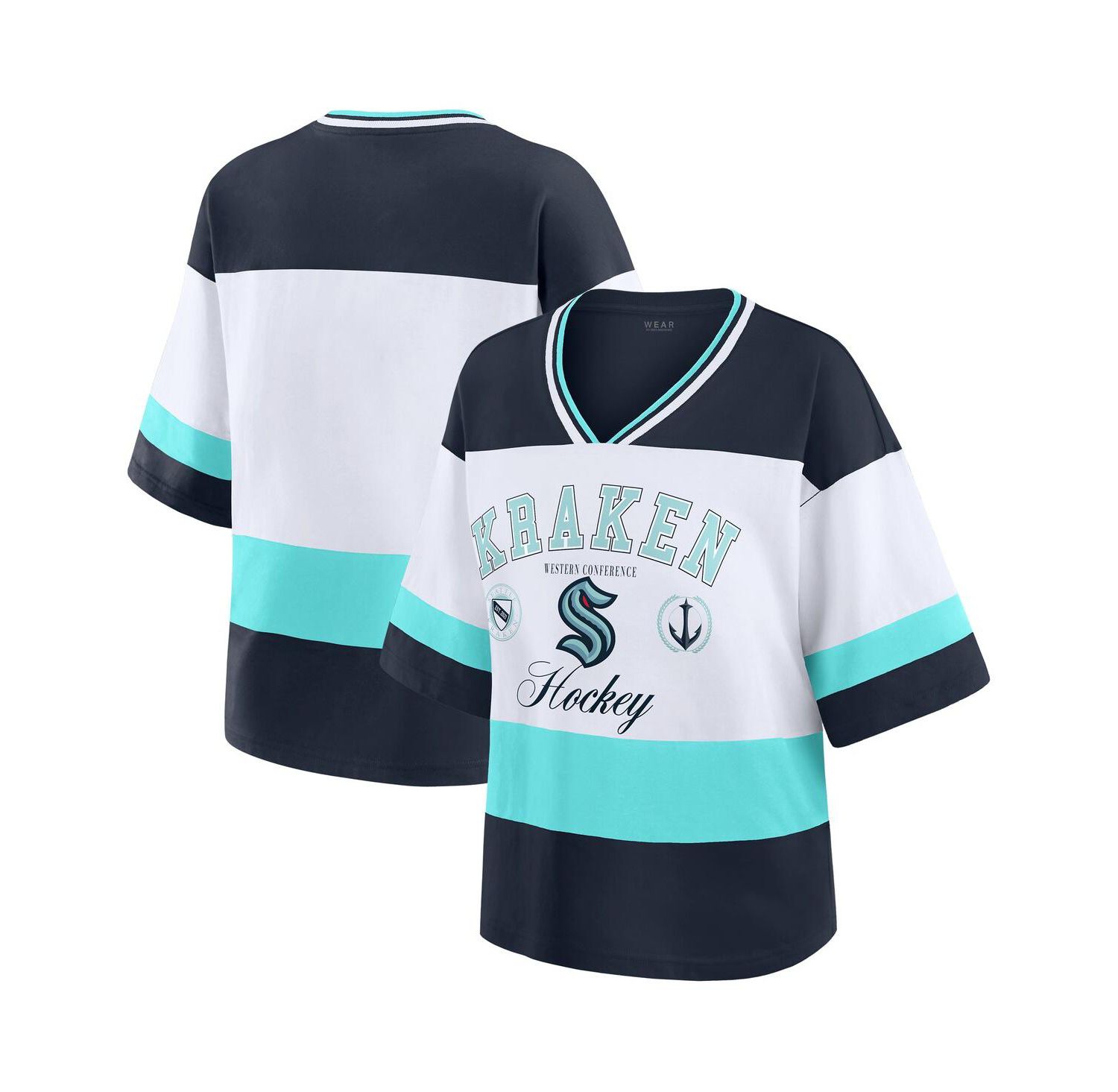 Women's Deep Sea Black/White Seattle Kraken Football T-Shirt