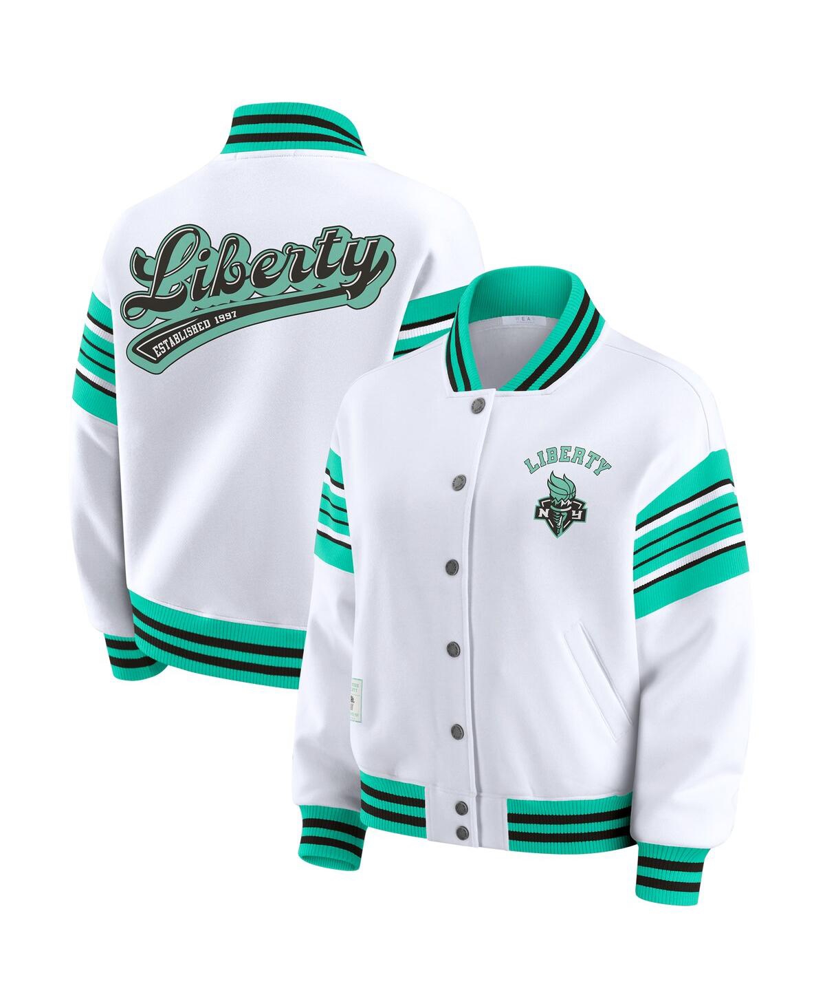 Wear By Erin Andrews Women's White/mint New York Liberty Full-snap Fleece Sweatshirt Jacket In Multi