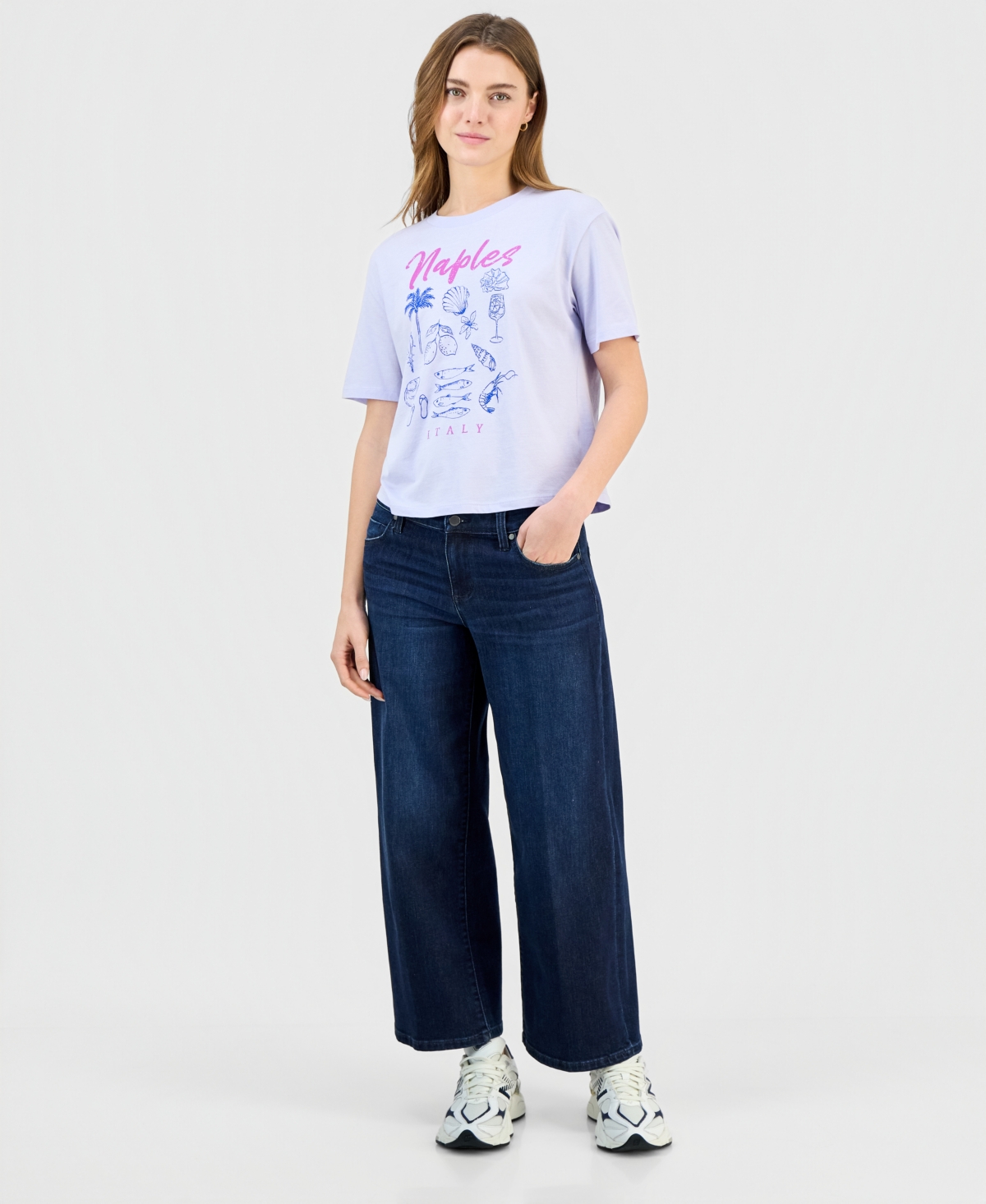 Rebellious One Juniors' Naples Grid Crewneck Tee In Multi