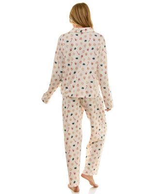 Women's Long Sleeve Top and Bottom 2-Piece Notch Collar Set