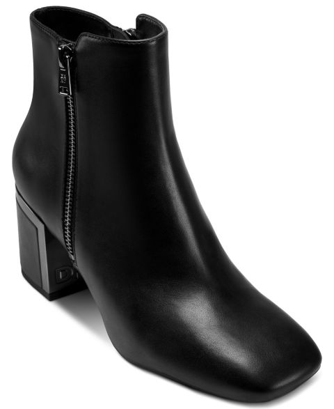 Женские ботинки DKNY Kylah Block Heel Booties, цвет: Чёрный гладкий кожаный