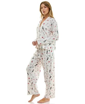 Women's Long Sleeve Top and Bottom 2-Piece Notch Collar Set