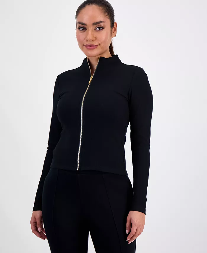 Petite Mock-Neck Zip-Front Top
