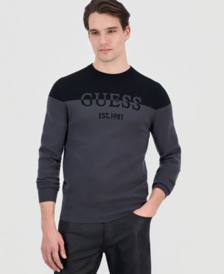 GUESS - Men's Kantu Two-Tone Crewneck Logo Sweater