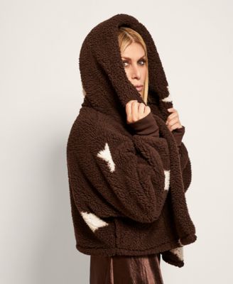 Patterned Hooded Cropped Length Button Front Lounger Jacket