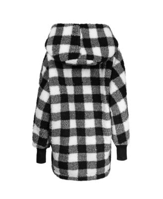 Patterned Hooded Sherpa Button Front Lounger Jacket