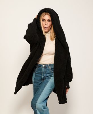 Hooded Sherpa Button Front Lounger Jacket