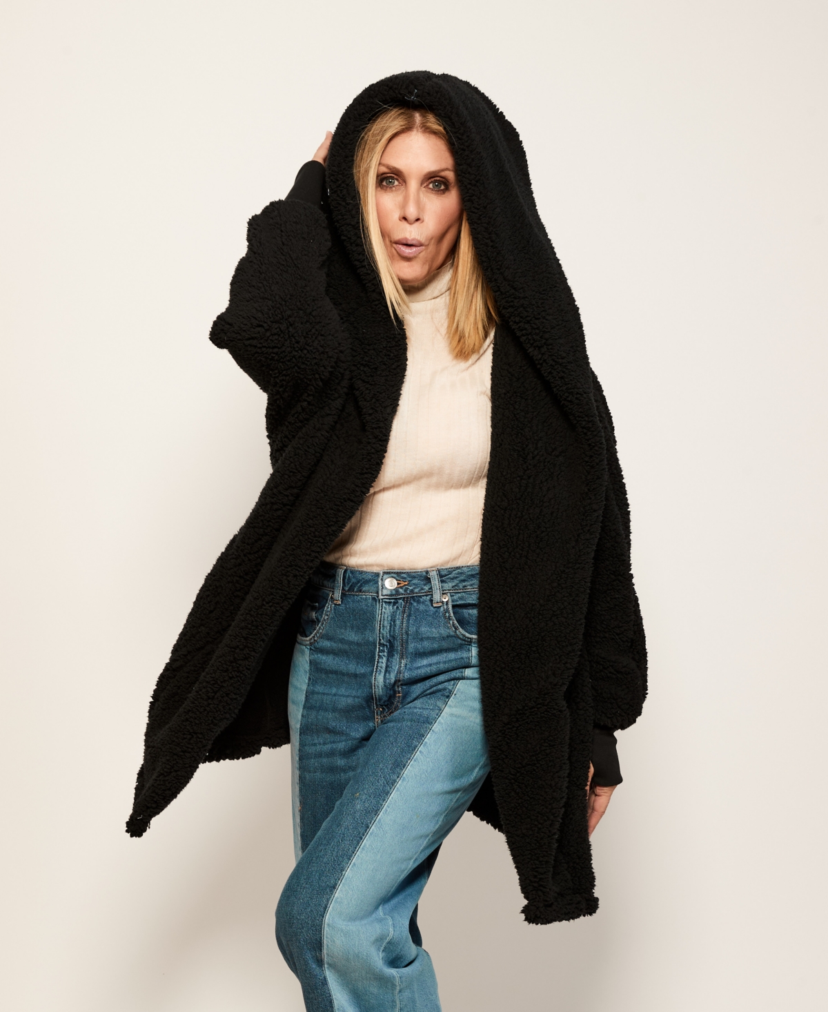 By Jill Martin Hooded Sherpa Button Front Lounger Jacket