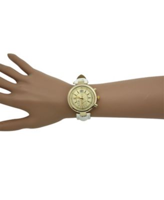 White Multicolored Gold Face Leather Strap Watch