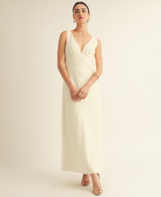 Women's V-Neck Scalloped Lace Tie-Back Slip Midi Dress