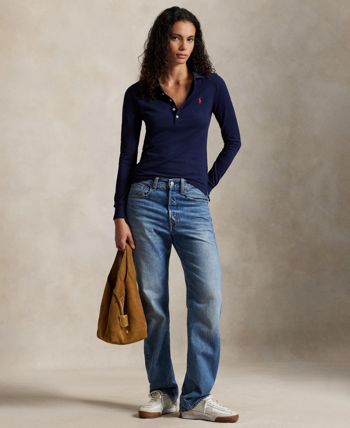 Polo Ralph Lauren Women's Polo Collar Long Sleeves Top In Blue