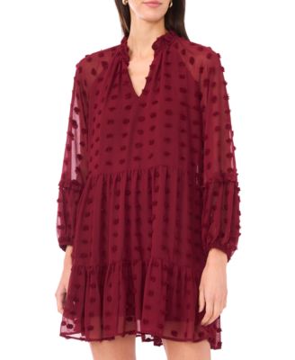 Women's Long Sleeve V-Neck Tiered Babydoll Dress