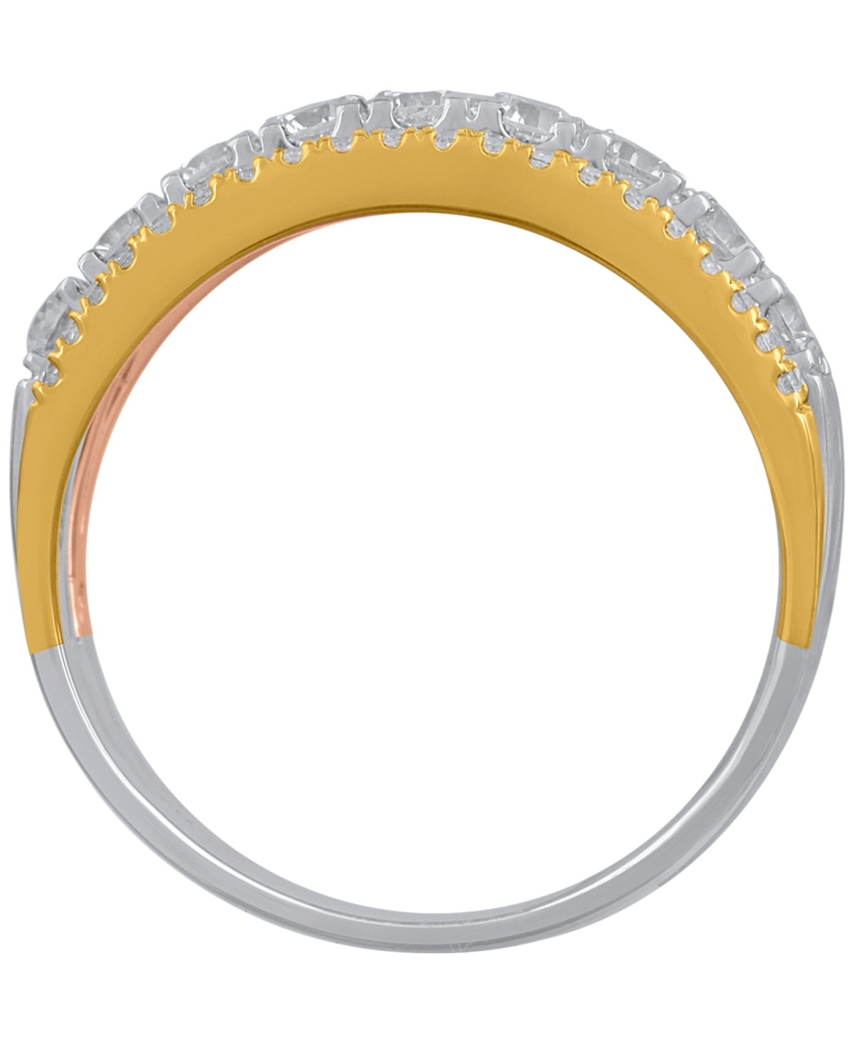 Macy's Diamond Band Ring (1 Ct. T.w.) In 14k White, Yellow And Rose Gold In Multi