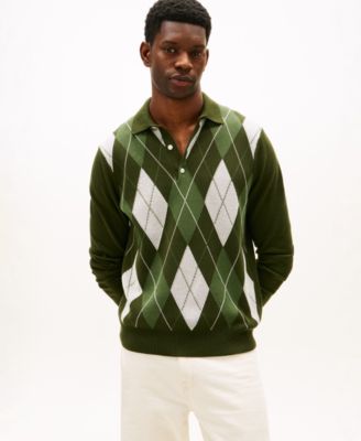 Men's Long-Sleeve Argyle Rugby Sweater