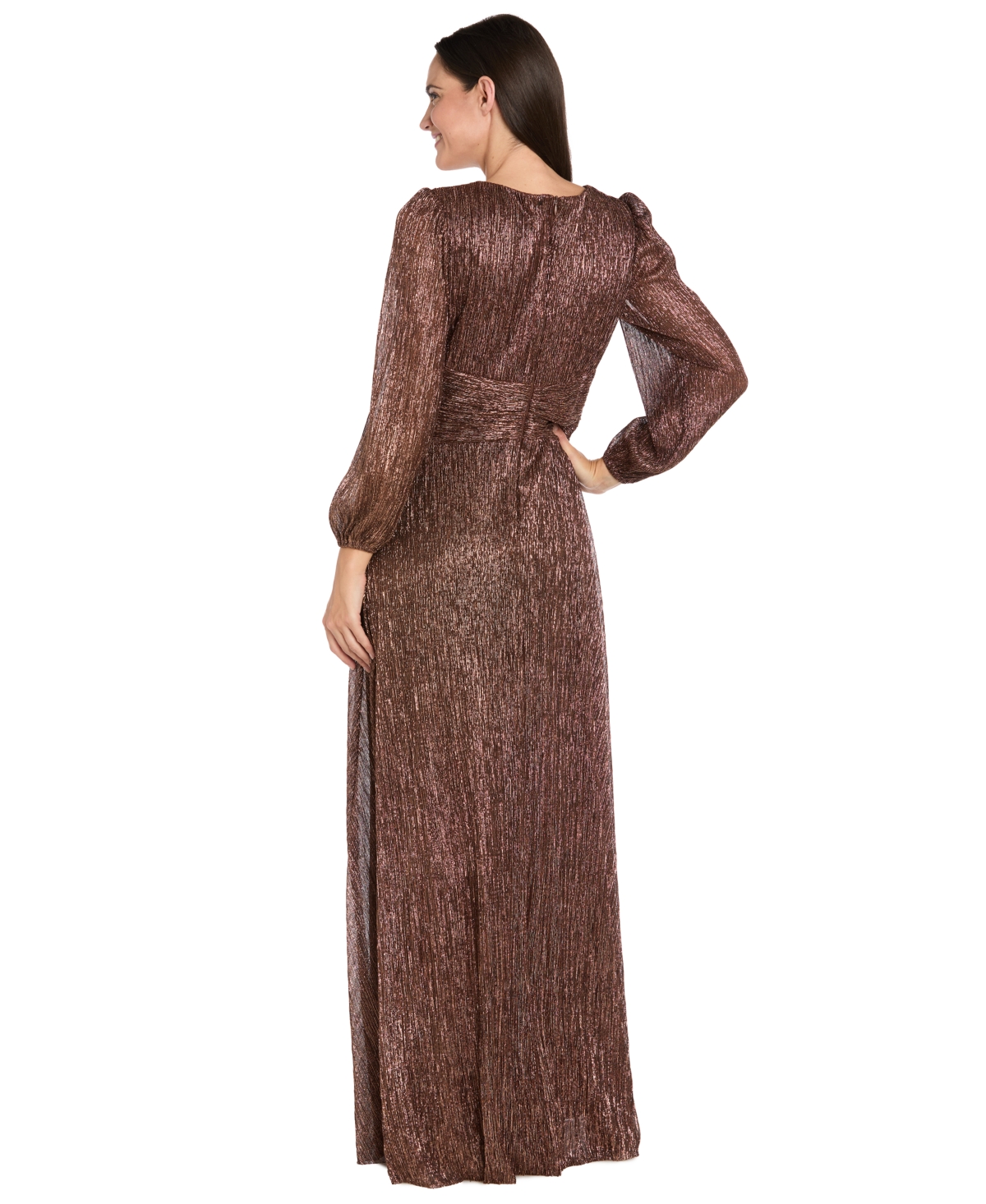 R & M Richards Petite Long Sleeve Crinkle Pleated Ruffle Cascade Dress