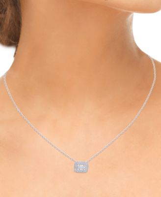 Diamond Round & Baguette Necklace (1 ct. t.w.) in 14k White Gold