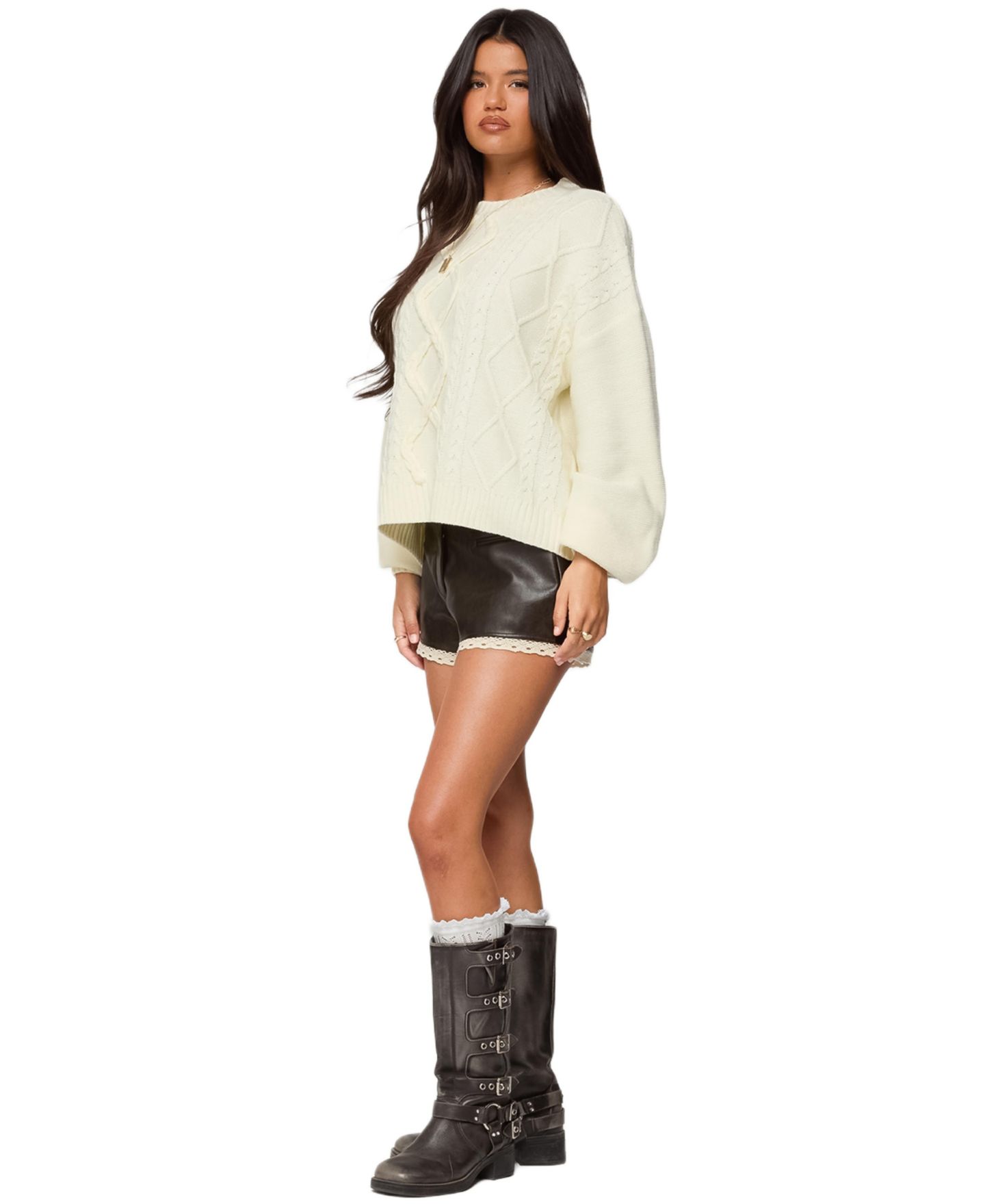 Женский свитер Edikted Braided Cable Knit Oversized, цвет: Кремовый — фото 3