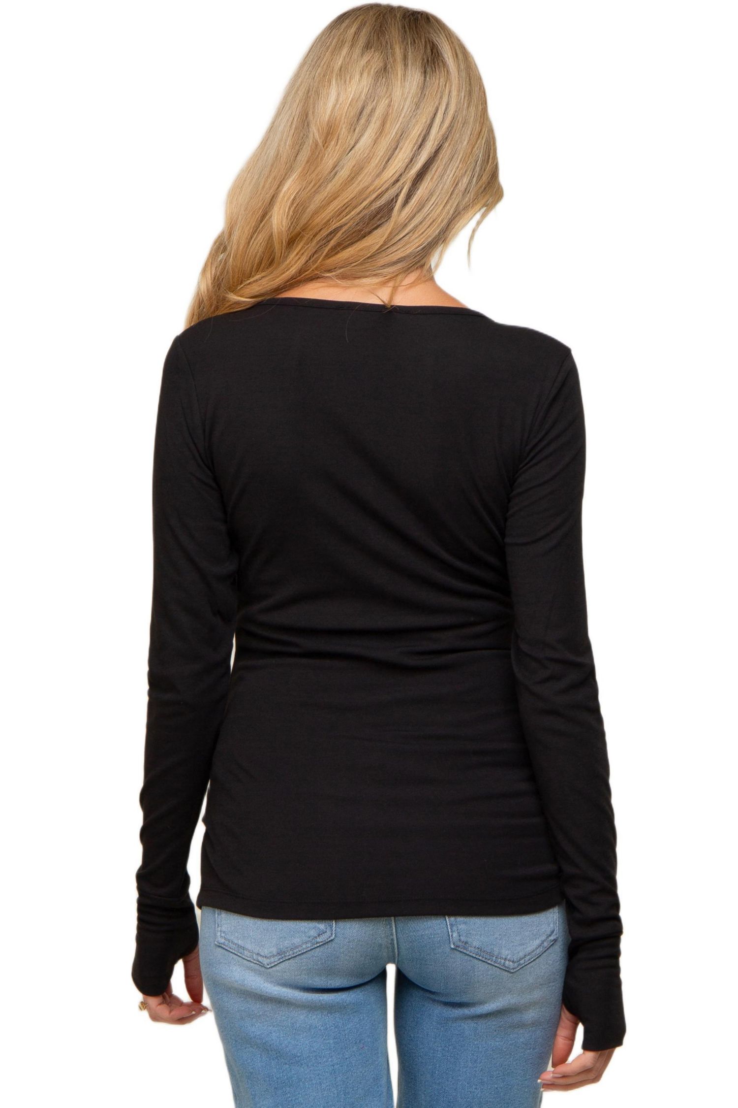 Women's Black Button Front Long Sleeve Top