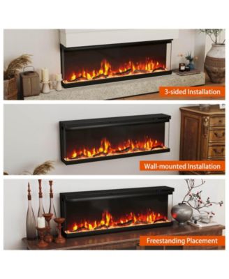 50" 3-Sided Electric Fireplace Insert with Remote Control, Adjustable Thermostat, and Wall-Mount or Recessed Installation