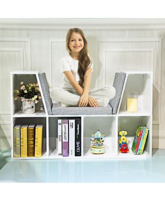 6 Cubby Kid Storage Cabinet Cushioned Bookcase Multi-Purpose Reading Shelf