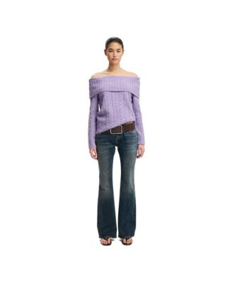 Women's Fluffy Cable Off Shoulder Knit