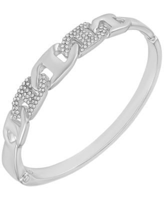 Glass Stone Chain Link Silver-Tone Bangle Bracelet (Also in Gold-Tone)