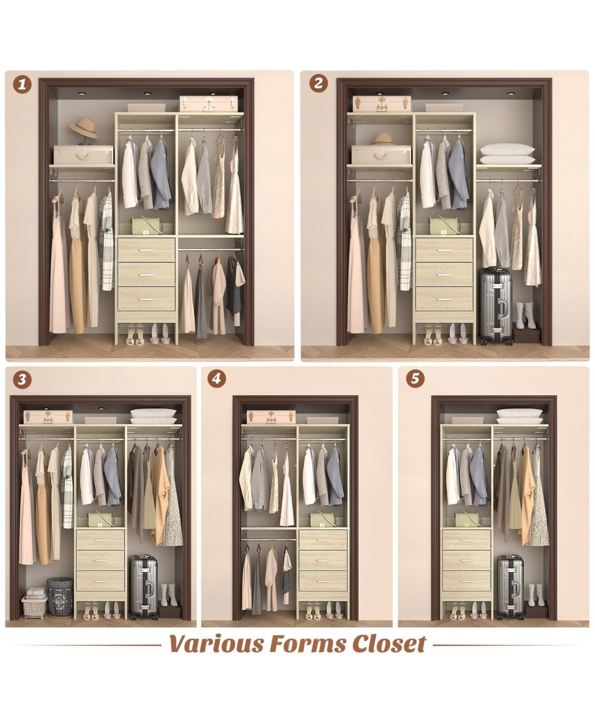 Aheaplus 4FT Small Closet Organizer with Fabric Drawers