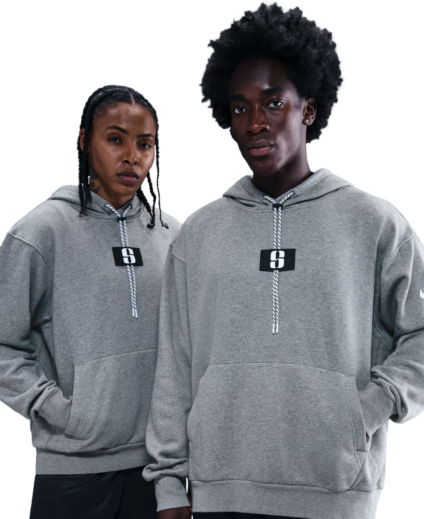 Женское худи Nike Sabrina Fleece Basketball, цвет: Карбоновый меланжевый / Чёрный — фото 5