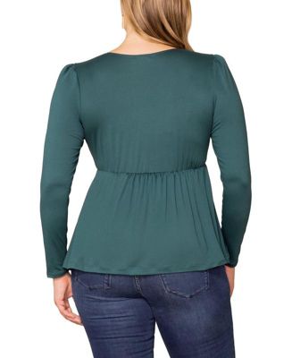 Women's Plus Size Rylan Long Sleeve Square Neck Ruched Top