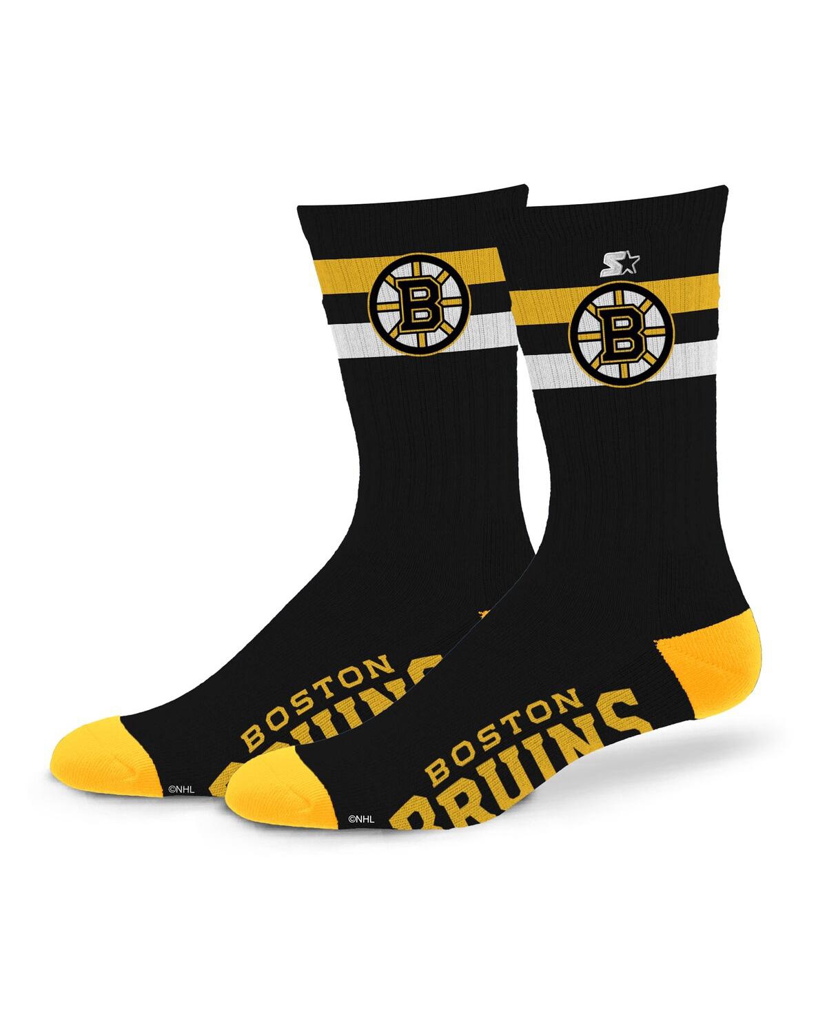 Starter Men's And Women's Boston Bruins Team Color Two-stripe Crew Socks In Black
