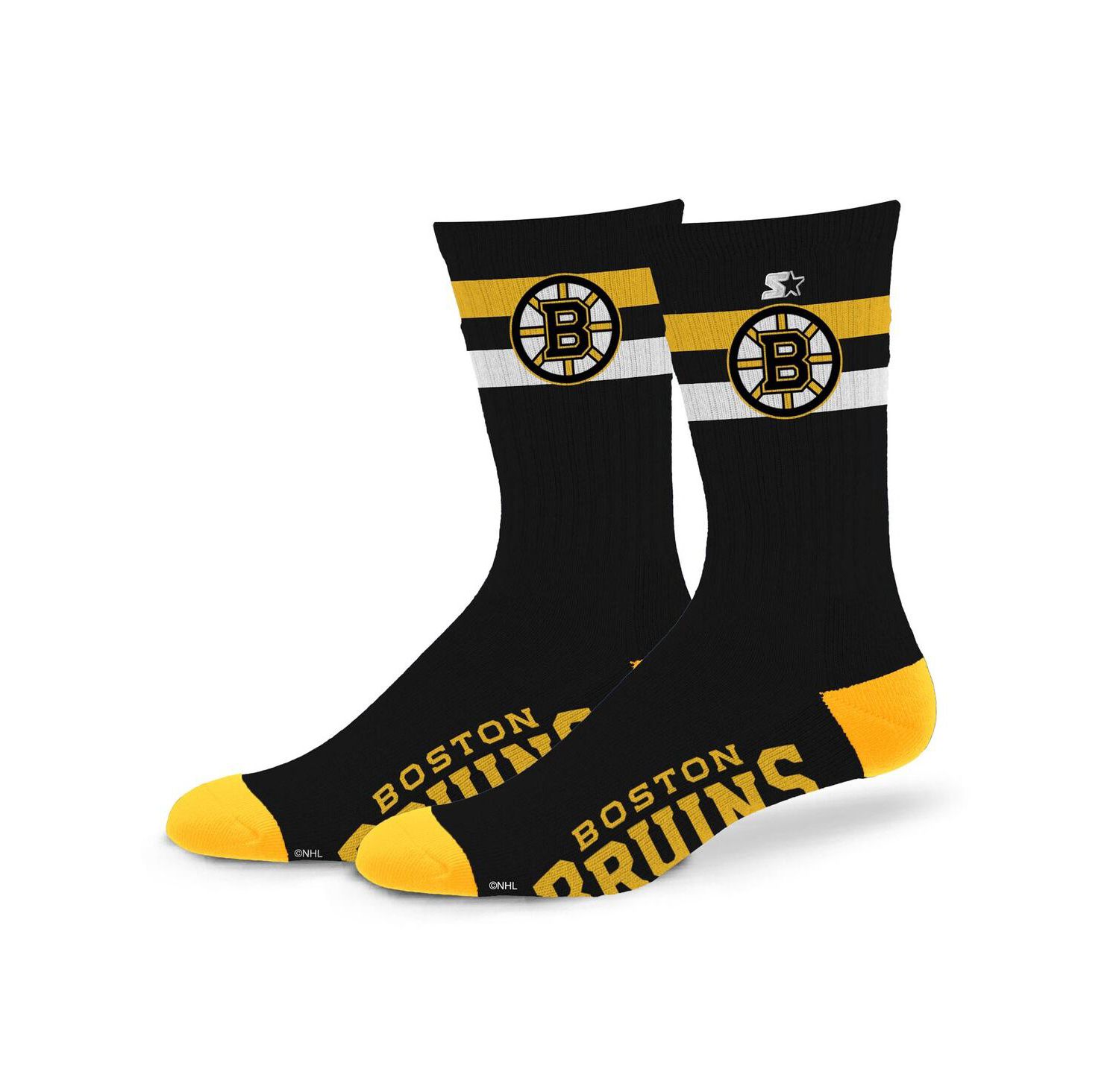 Men's and Women's Boston Bruins Team Color Two-Stripe Crew Socks