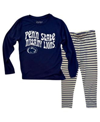Wes & Willy - Baby Boys and Girls Penn State Nittany Lions Long Sleeve Top and Striped Tri-Blend Leggings Set