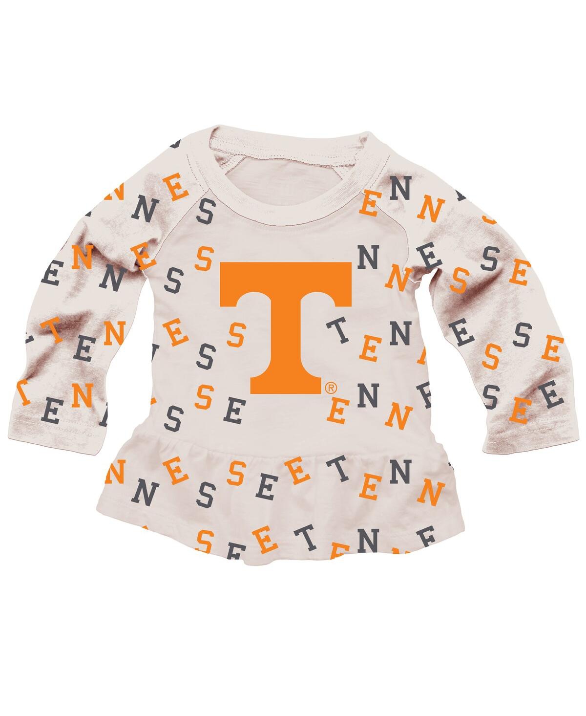 Wes & Willy Girls Toddler 2-piece Oatmeal Tennessee Volunteers Ruffle Raglan Long Sleeve T-shirt And Leggings Se In Brown