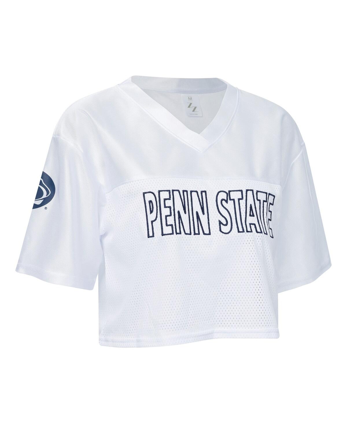 Zoozatz Women's White Penn State Nittany Lions Mesh Cropped V-neck T-shirt In White