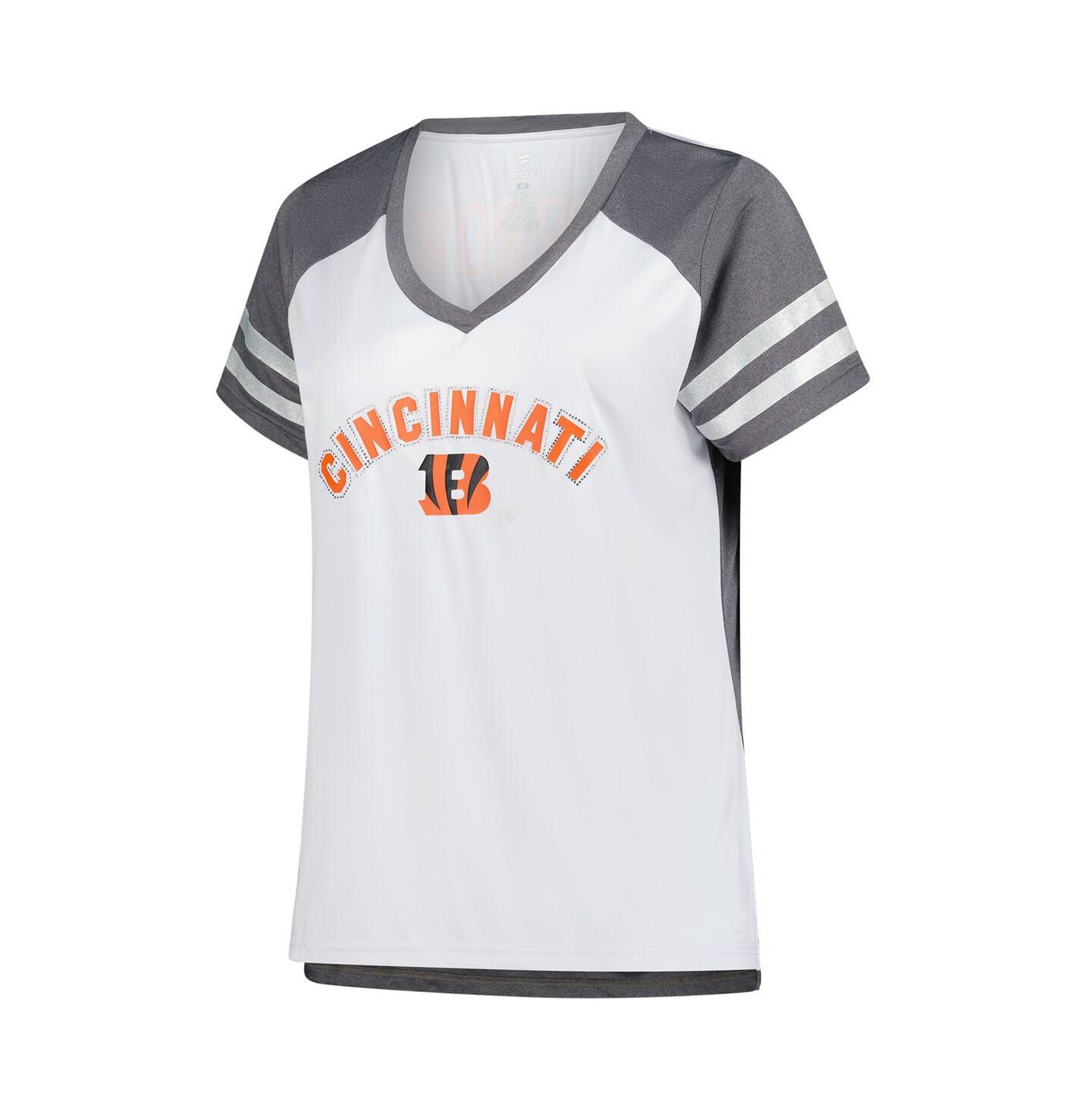 Женская футболка Fanatics Joe Burrow White Cincinnati Bengals Plus Size Bling Raglan V-Neck — фото 2