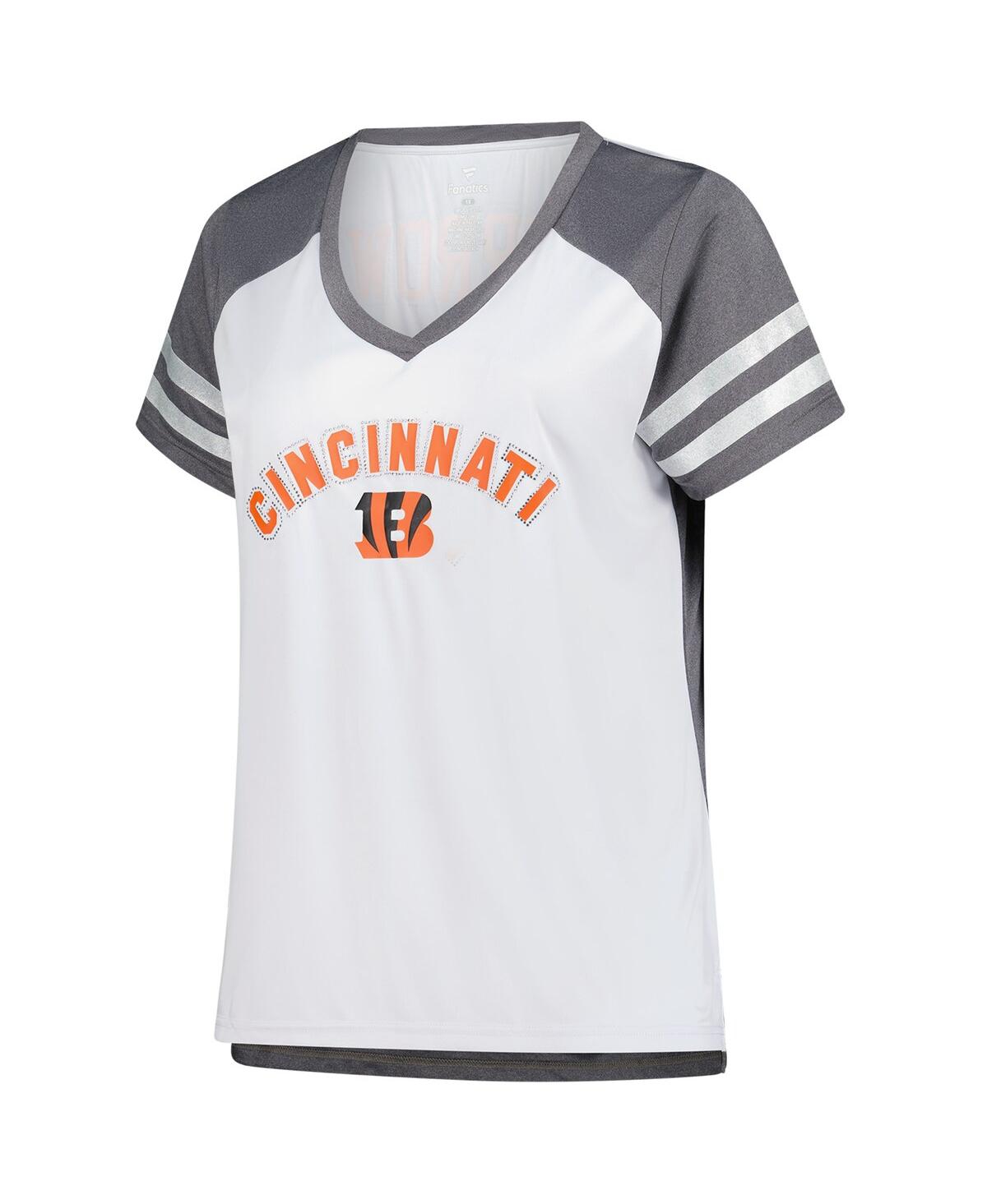 Fanatics Women's Joe Burrow White Cincinnati Bengals Plus Size Bling Raglan V-neck T-shirt In White