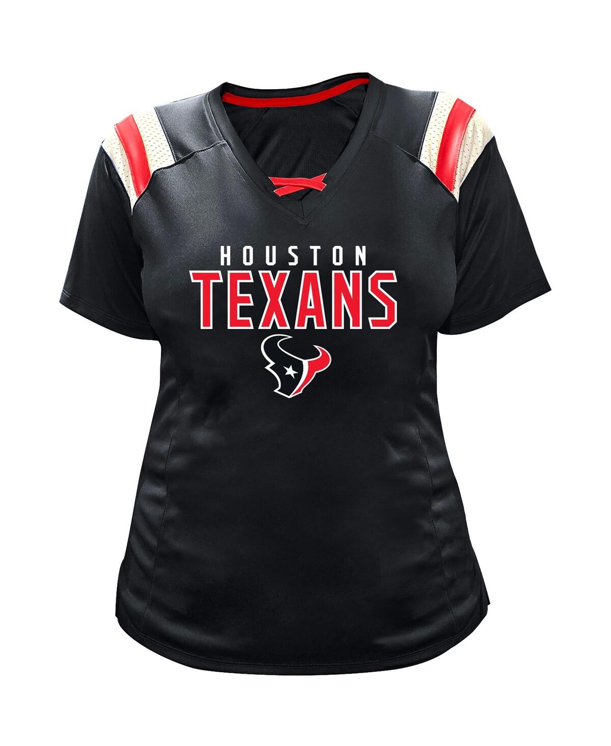 Fanatics Women's C.j. Stroud Navy Houston Texans Plus Size Name Number Raglan Lace V-neck T-shirt In Black