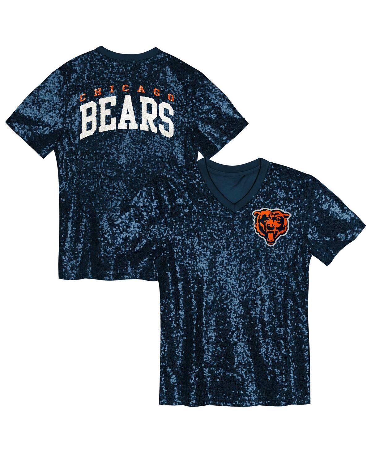 Outerstuff Big Girls Navy Chicago Bears Wordmark Sequin V-neck Top In Blue