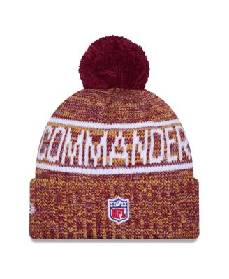 Men's Burgundy Washington Commanders 2025 Sideline Cold Weather Cuffed Pom with Knit Hat