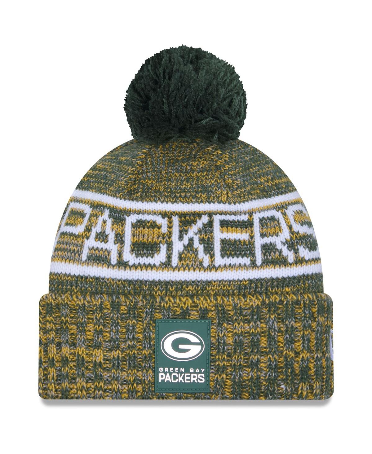 New Era Men's Green Green Bay Packers 2025 Sideline Cold Weather Cuffed Pom with Knit Hat
